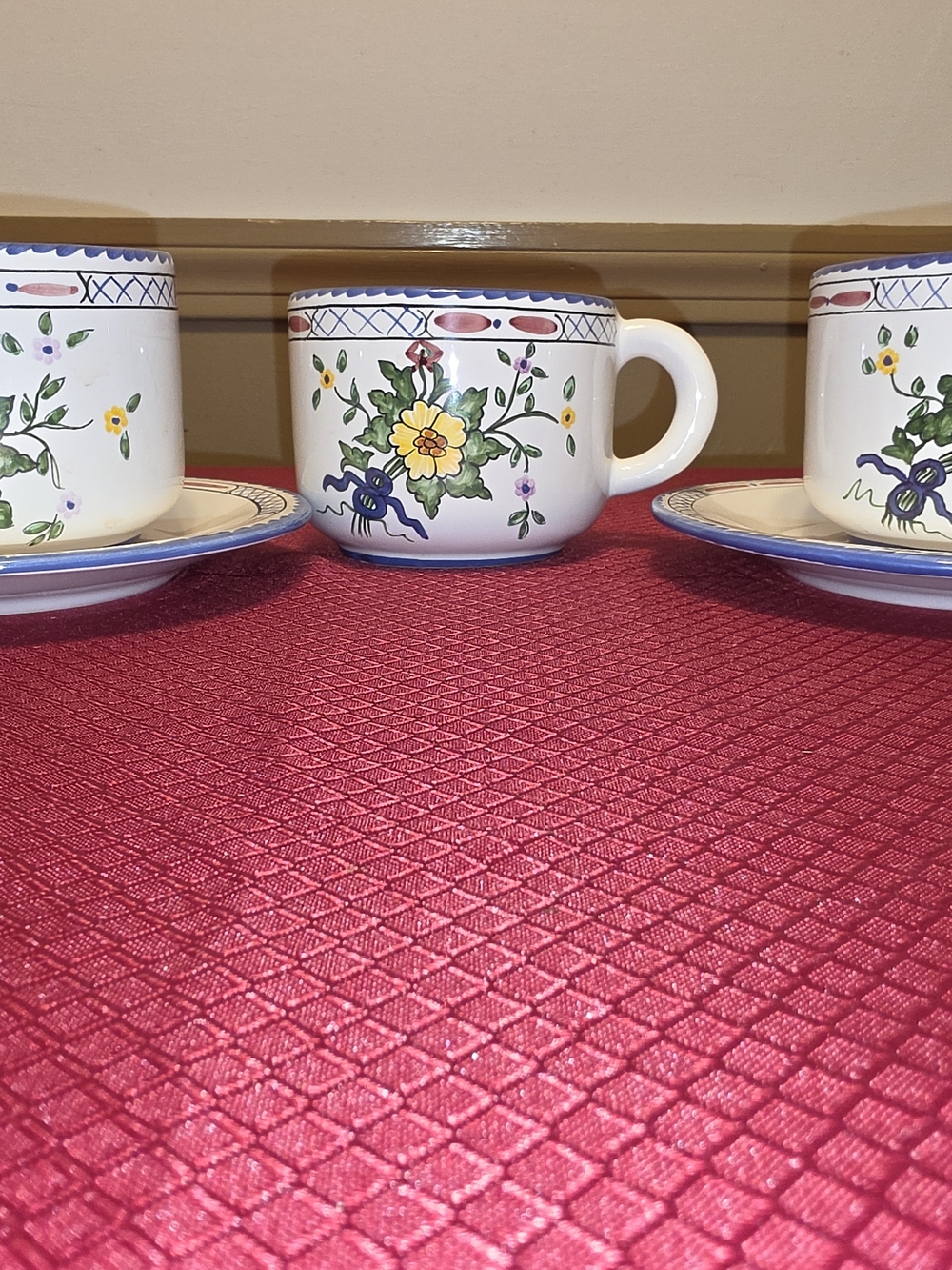 Tiffany & Co. Lisbon Hand-Painted Floral Ceramic Teacups with Saucers - White